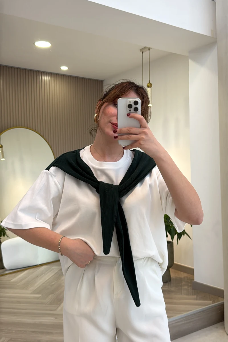 Daisy Bağlama Detay T-shirt - Zümrüt - Kod: 580688