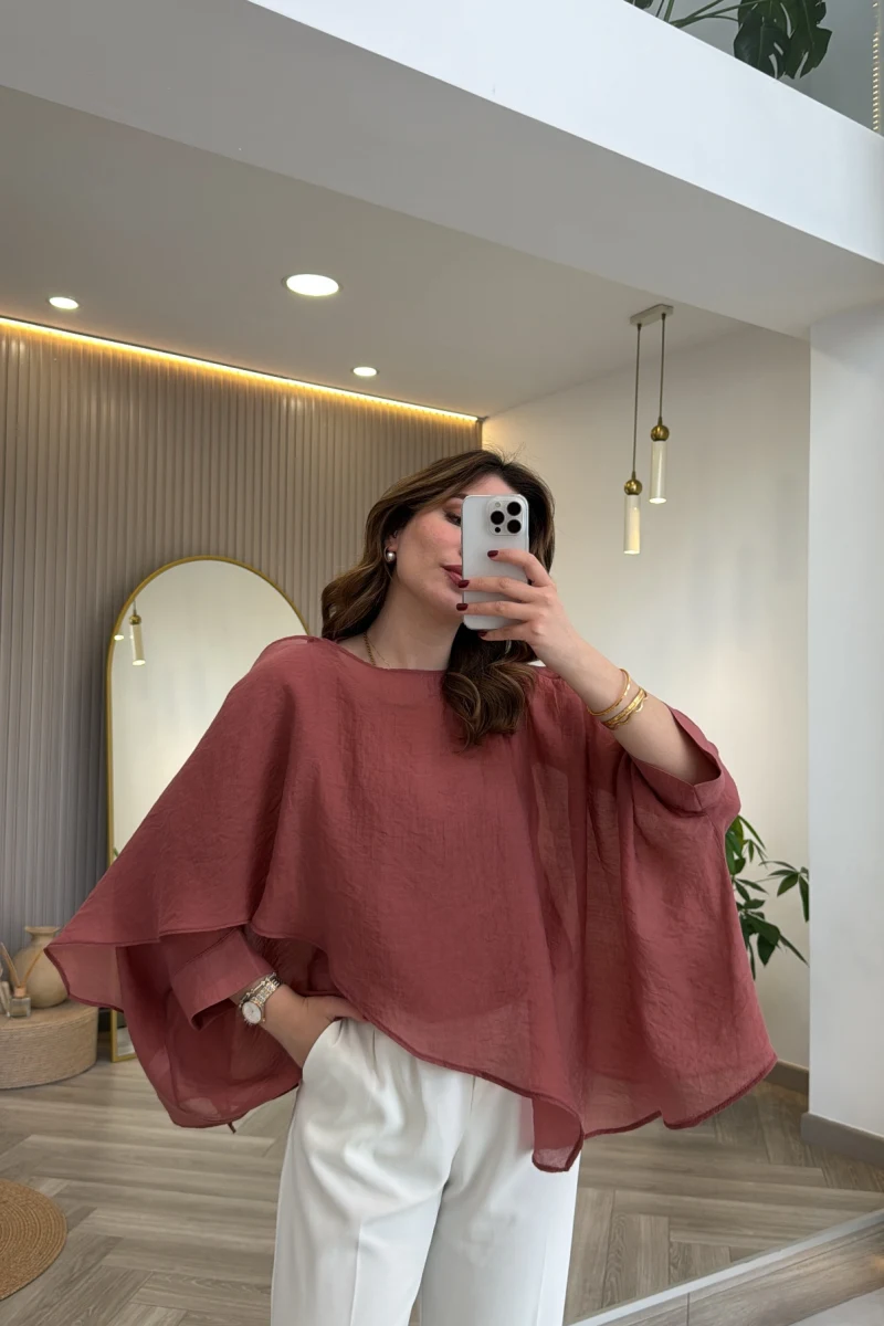 Uçuşan Pelerin Bluz - Kiremit - Kod: 5026