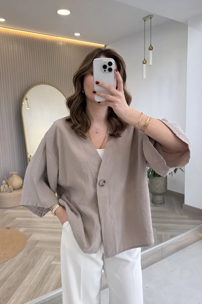 Önü Düğmeli Modal Gömlek - Vizon - Kod: 4961