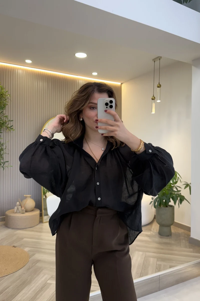 Gipeli Reglan Kol Oversize Gömlek - Siyah - Kod: 5018