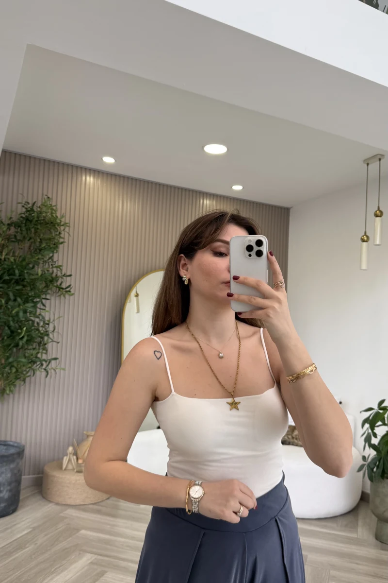 Tek Askılı Pedli Crop Body - Ekru - Kod: 00159