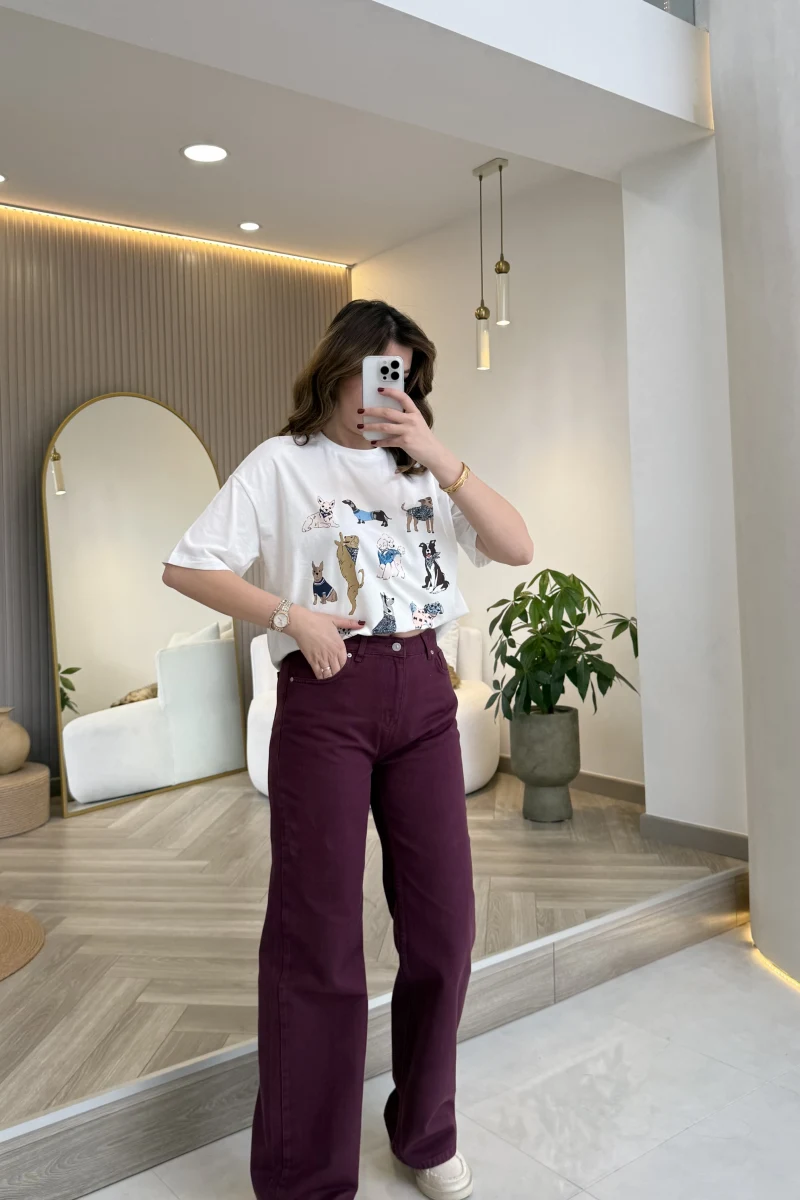 Dilvin Yüksek Bel Denim Jean Pantolon - Mürdüm