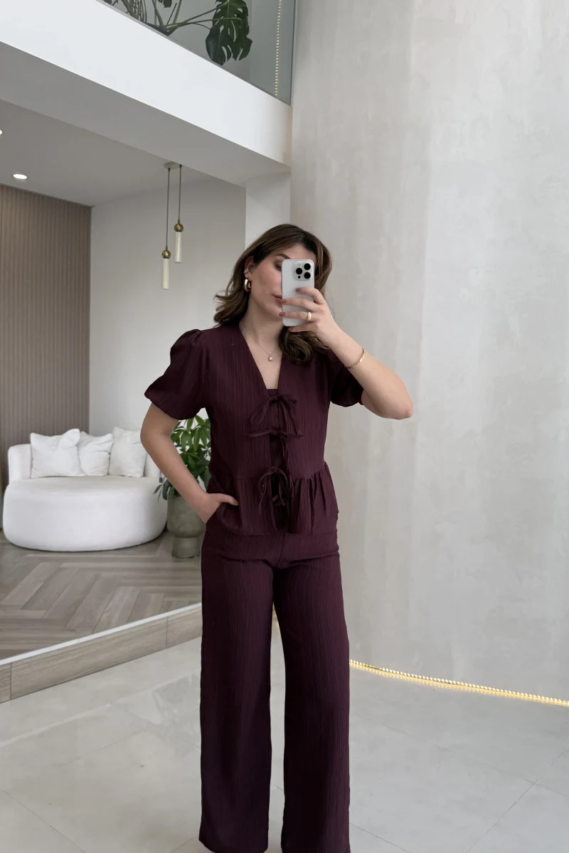 New Gofre Takım - Mürdüm - Kod: 8015