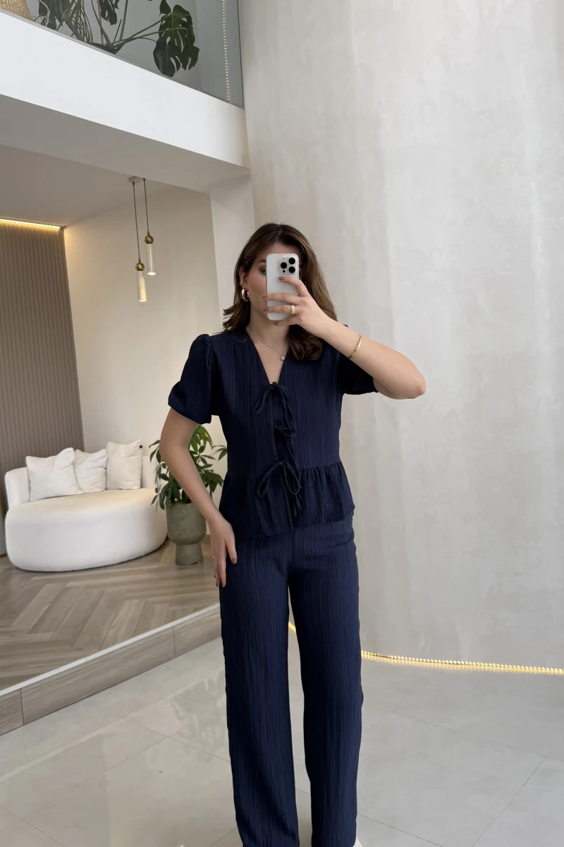 New Gofre Takım - Lacivert - Kod: 8015