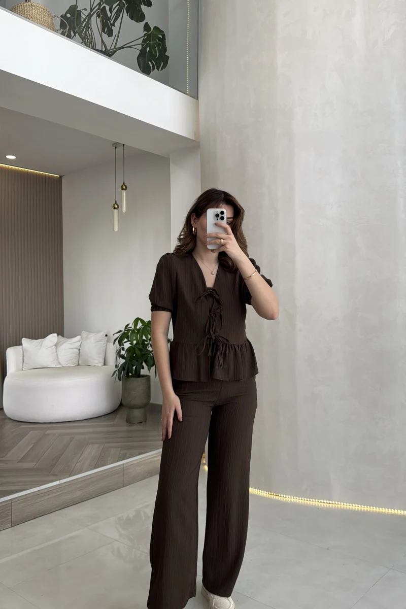 New Gofre Takım - Kahverengi - Kod: 8015