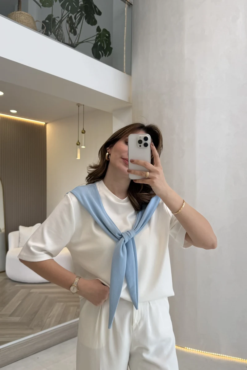 Sawa Fular Detay T-Shirt - Bebe Mavisi - Kod: 1094