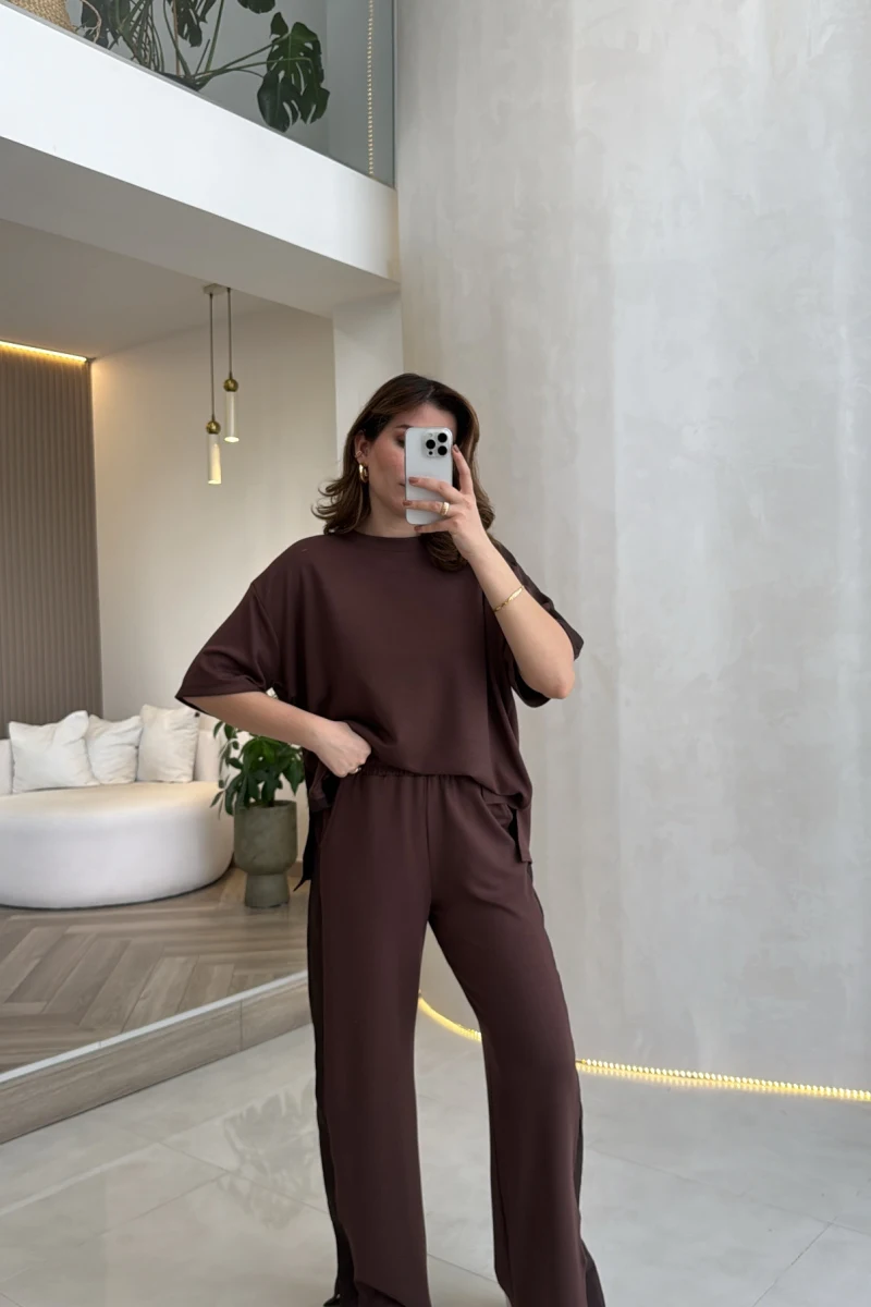 Castel Paraşüt Detaylı Yarım Kol Takım - Kahverengi - Kod: 4118