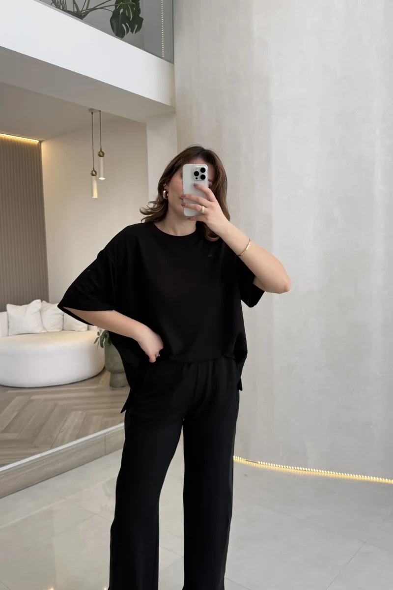 Castel Paraşüt Detaylı Yarım Kol Takım - Siyah - Kod: 4118