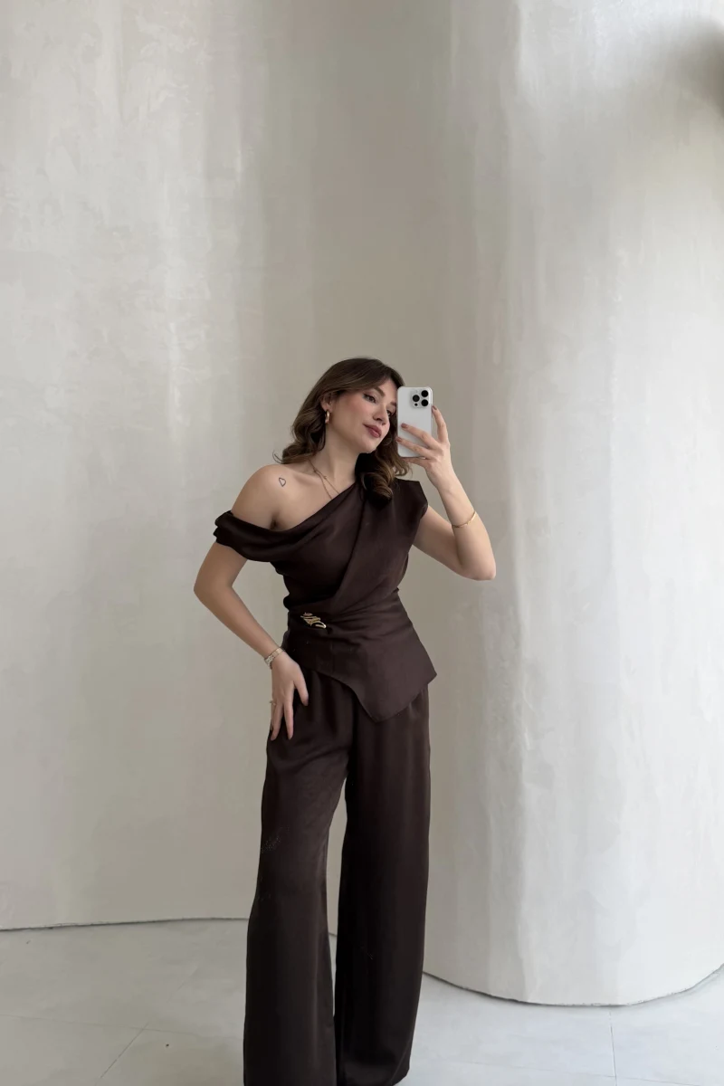 Premium Tokalı Saten Takım - Acı Kahve - Kod: 01440