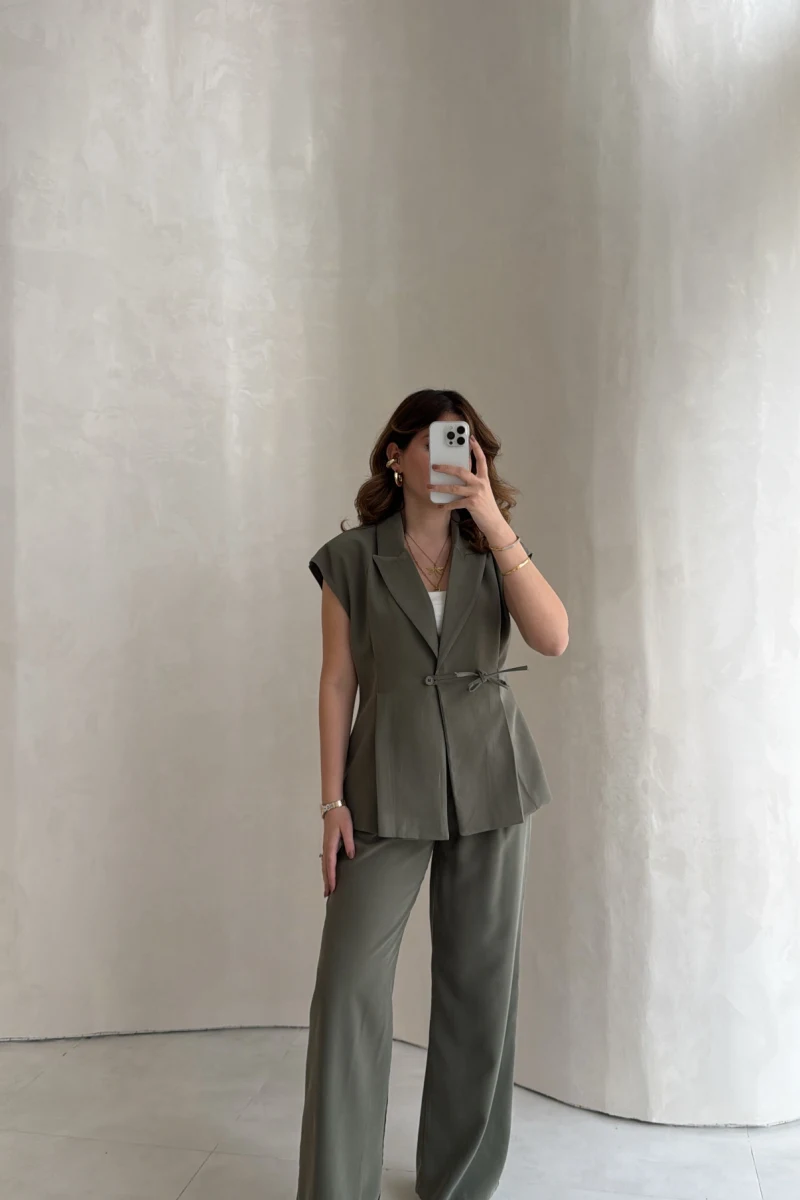 Diagonel Yelek Pantolon Takım - Haki - Kod: 8106