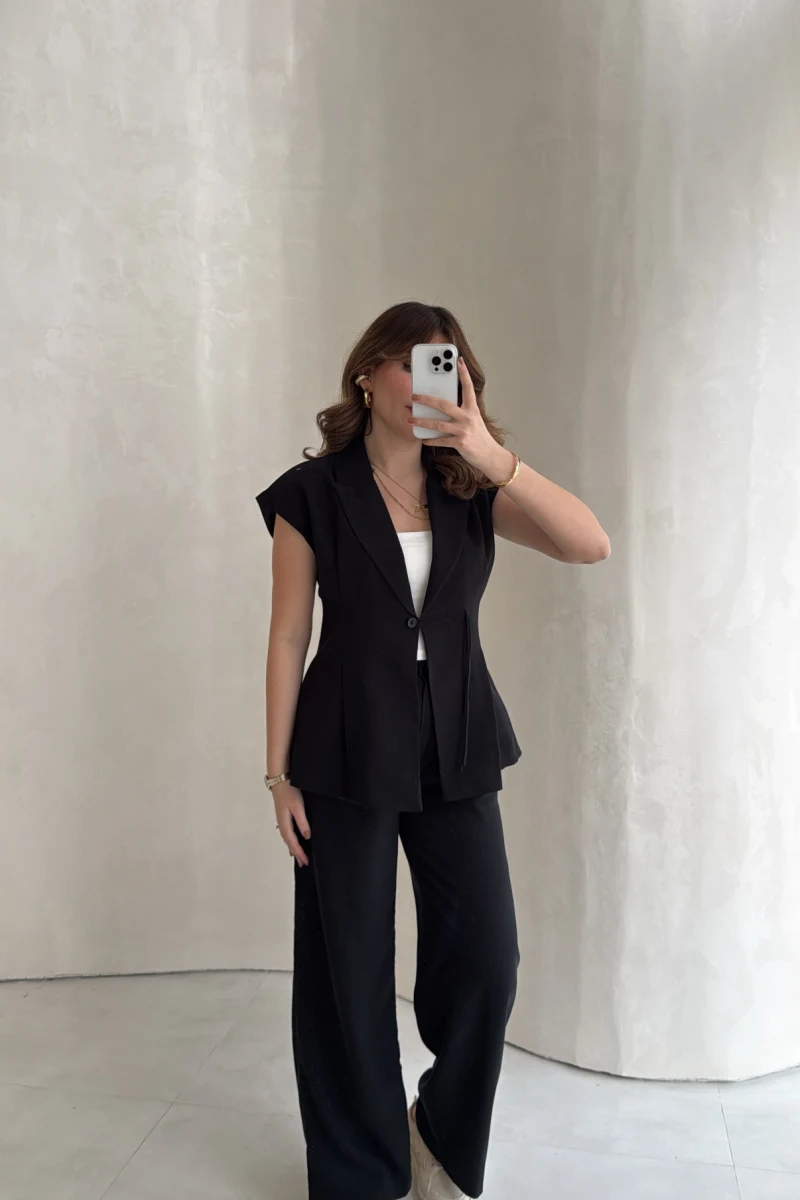 Diagonel Yelek Pantolon Takım - Siyah - Kod: 8106