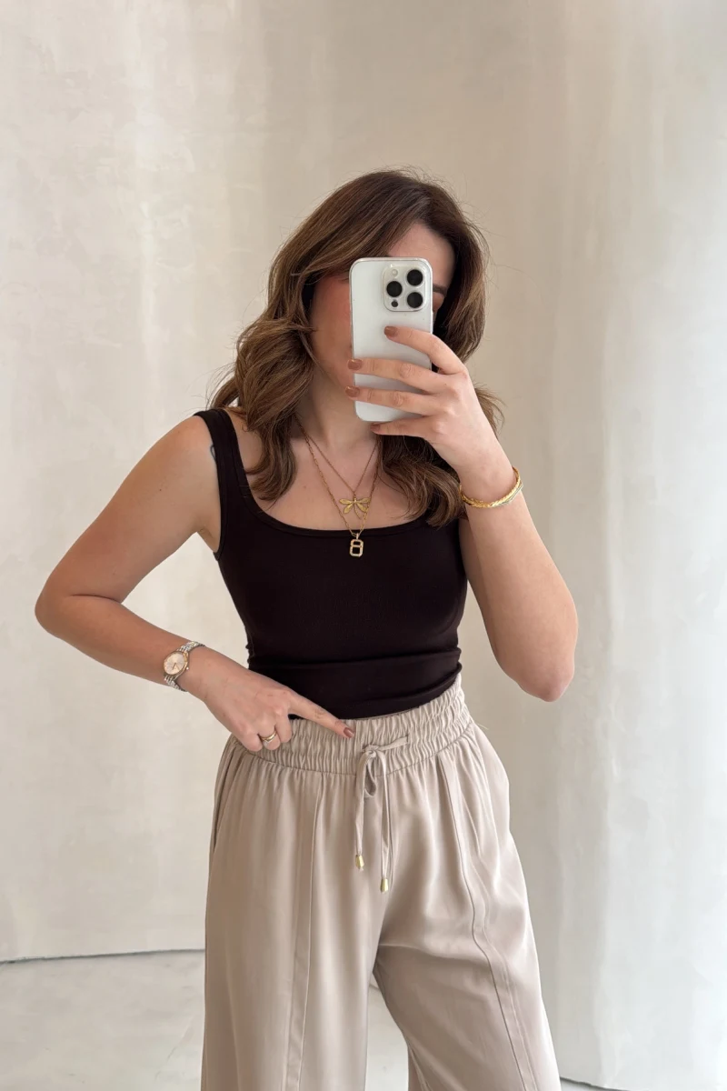 Göğüs Pedli Crop - Acı Kahve