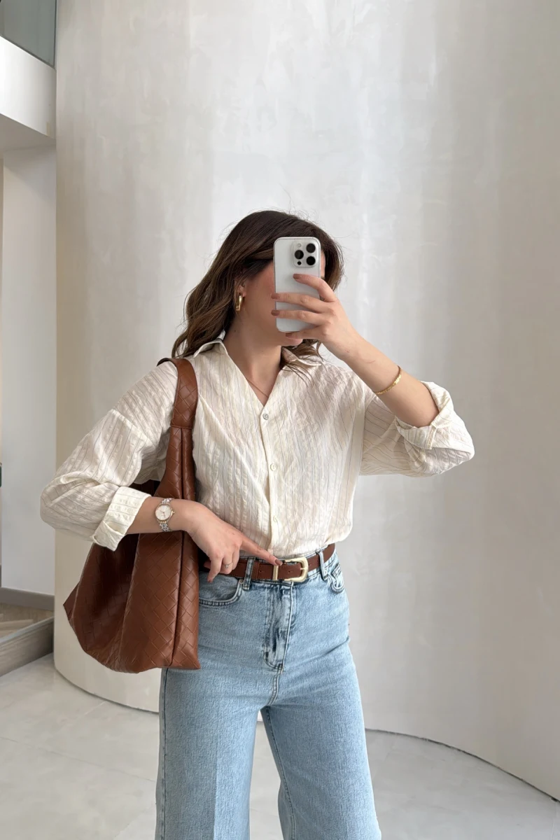 Simli Vizon Çizgili Gömlek - Kod: 2216