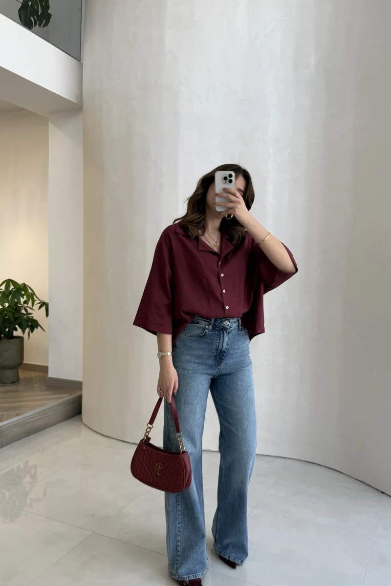 Lesi Yüksek Bel Straight Jean Pantolon - Mavi - Kod: 1014