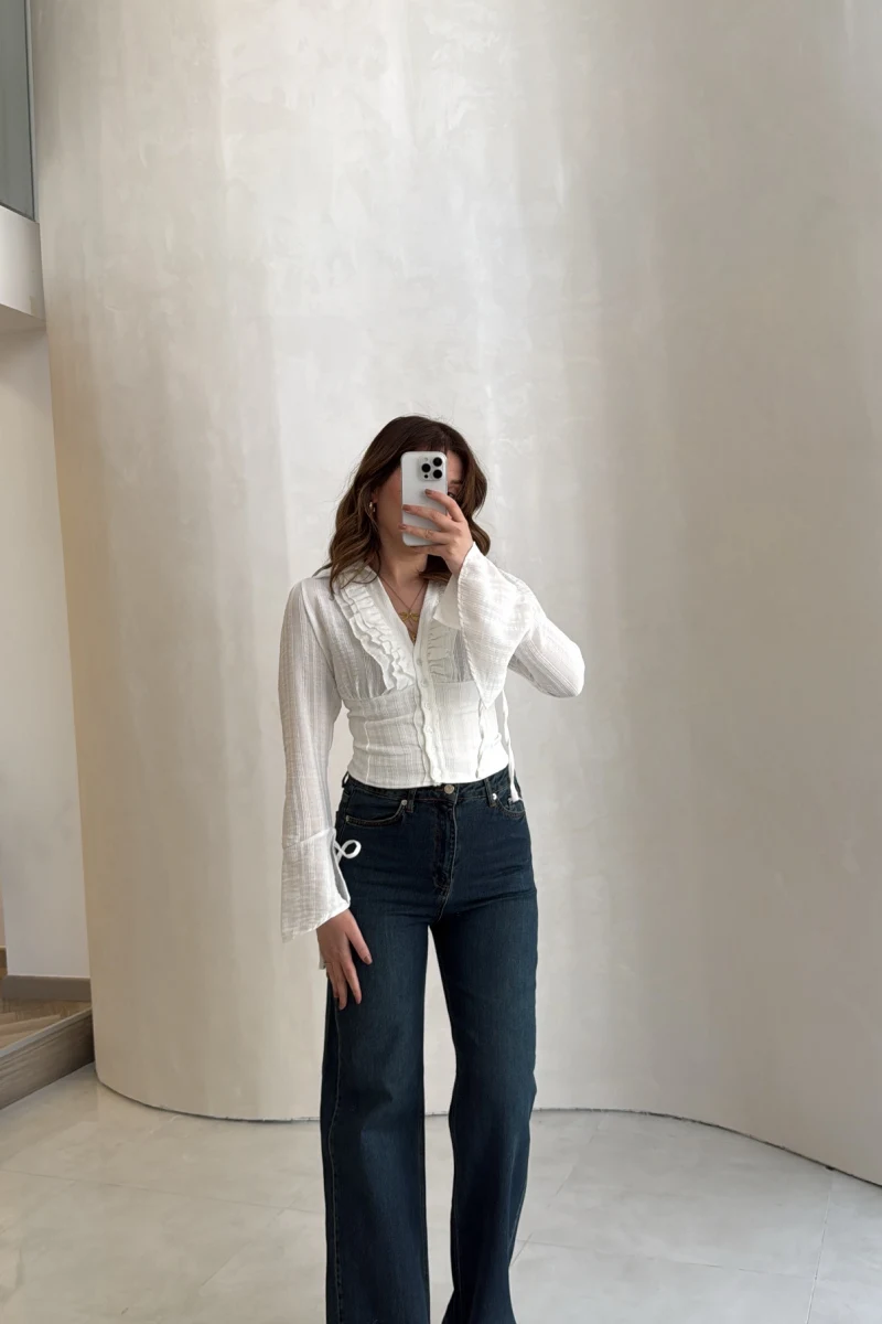 Lesi Yüksek Bel Straight Jean Pantolon - Old - Kod: 77302