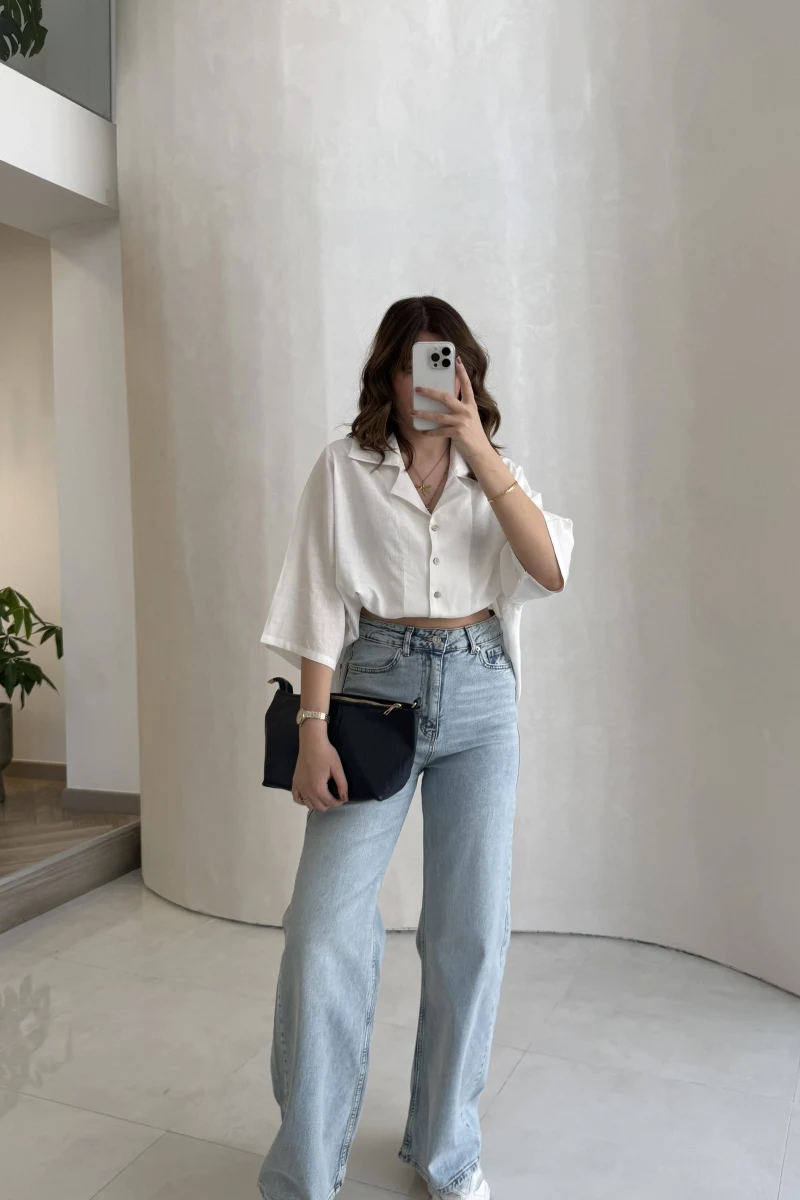 Lesi Yüksek Bel Straight Jean Pantolon - Buz Mavisi - Kod: 1006