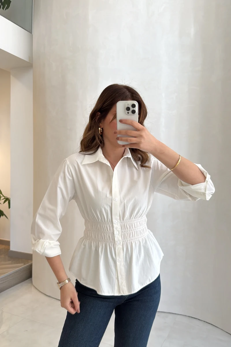 Dolly Beli Gipeli Gömlek - Beyaz - Kod: 1000