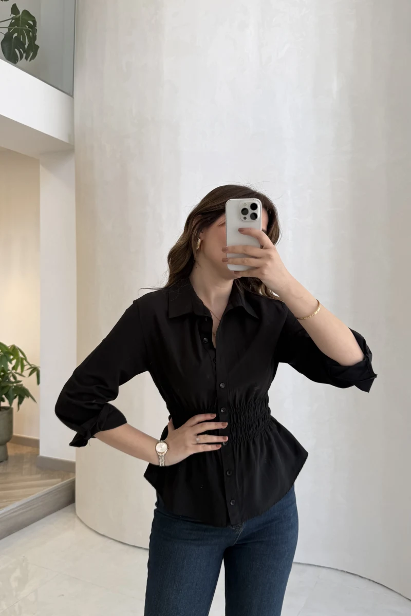 Dolly Beli Gipeli Gömlek - Siyah - Kod: 1000