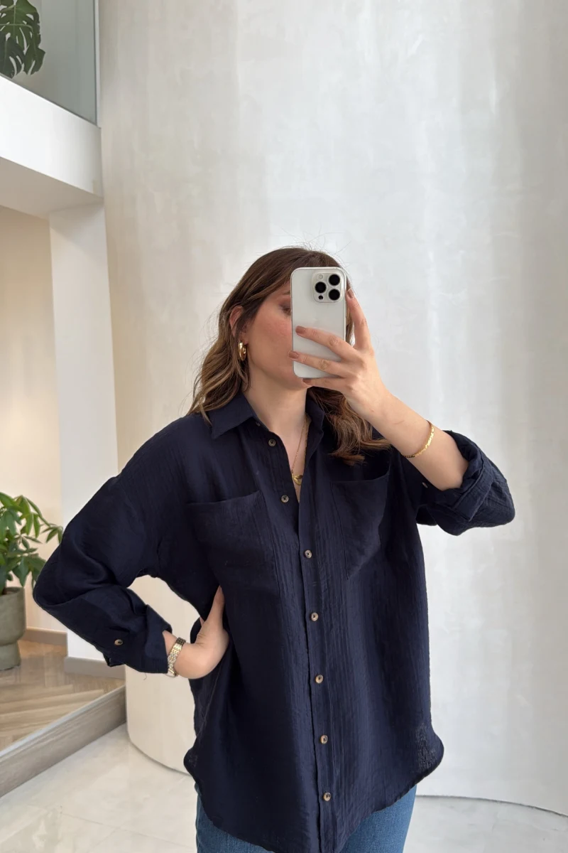 Cepli Uzun Gömlek - Lacivert - Kod: 2191