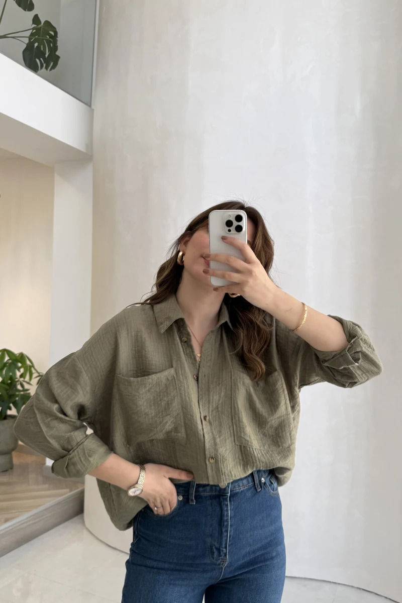 Cepli Uzun Gömlek - Haki - Kod: 2191