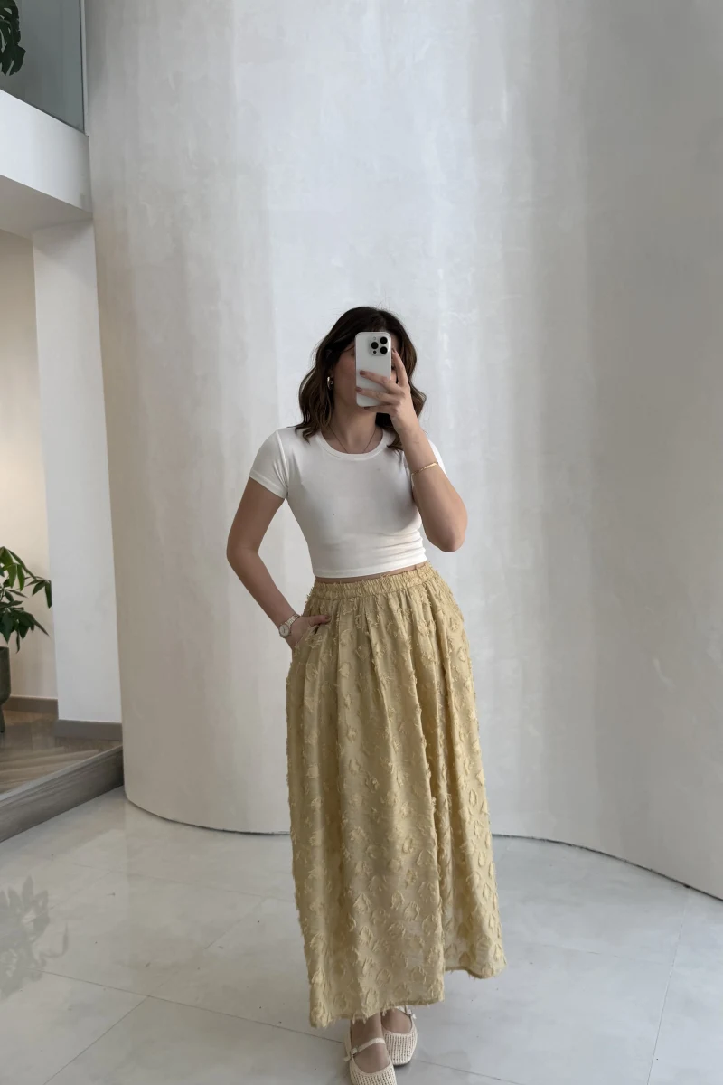 Püsküllü Beli Lastikli Etek - Yeşil - Kod: 5062