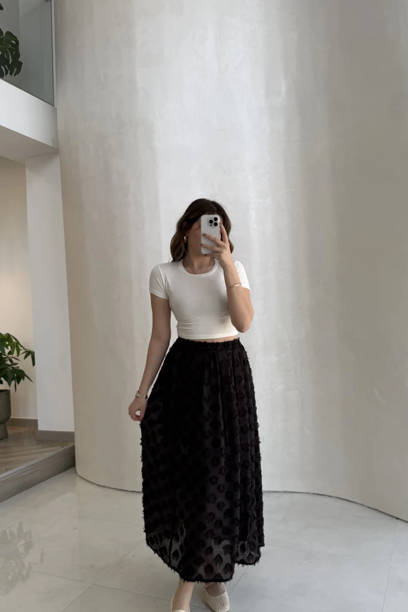 Püsküllü Beli Lastikli Etek - Acı Kahve - Kod: 5062