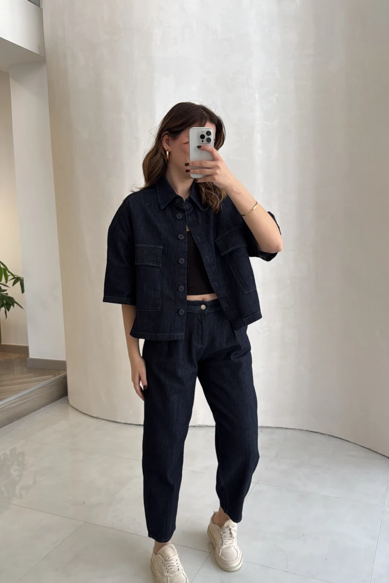 Bole Denim Kısa Ceket Pantolon Takım - Lacivert