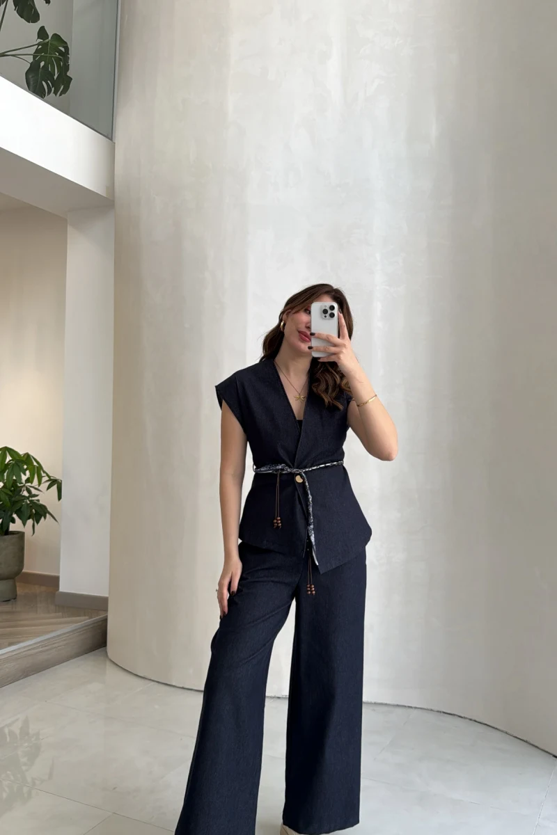 Ent Kemerli Kot Yelek Pantolon Takım - Lacivert - Kod: 9415