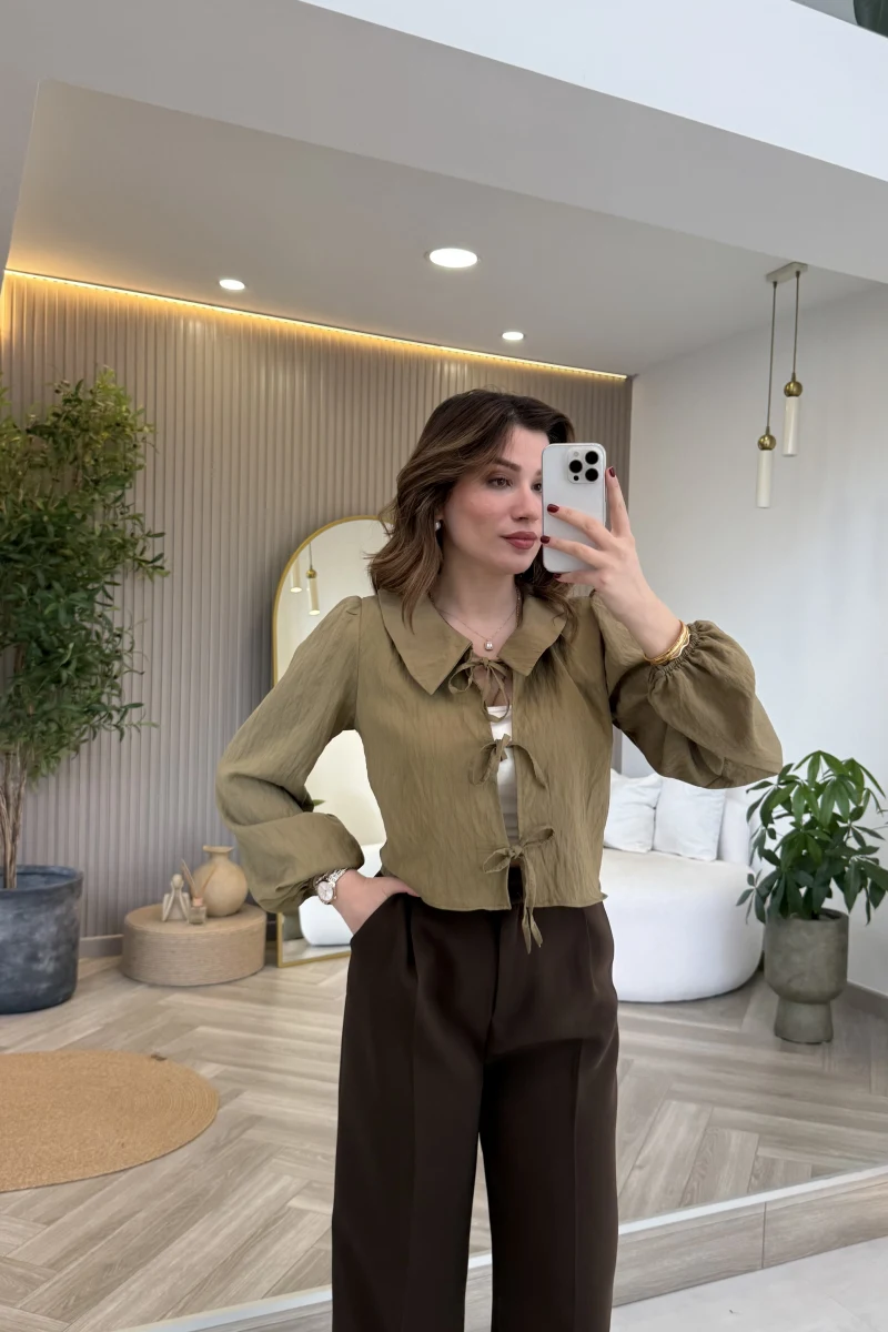 Bebe Yaka Çizgili Gömlek - Yeşil - Kod: 2048