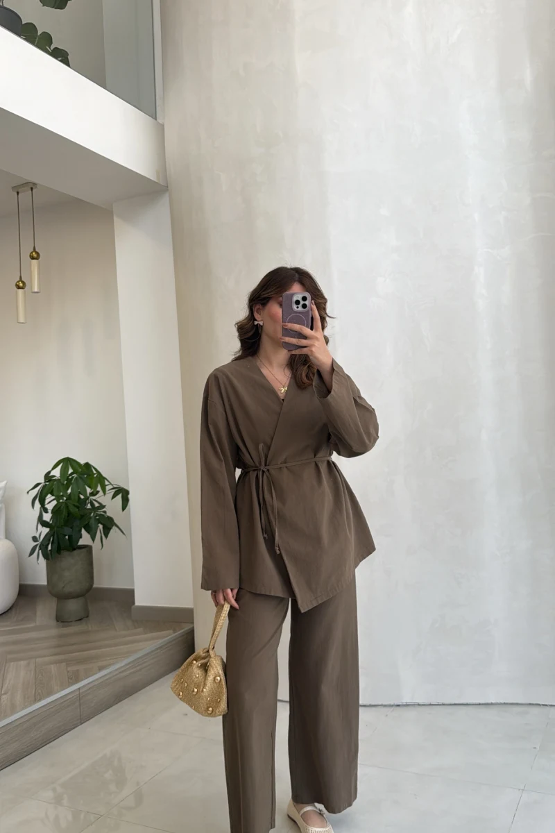 Bağcıklı Kimono Takım - Haki - Kod: 8968