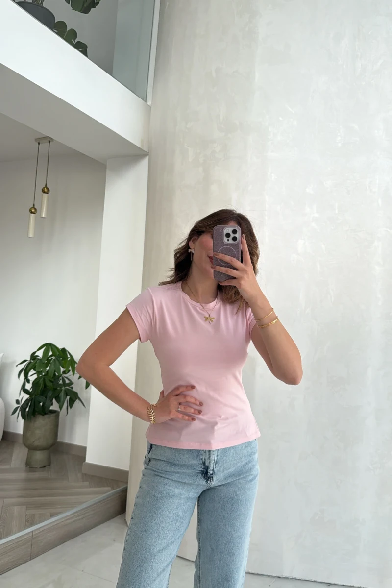 Sırtı Kancalı Bluz - Pembe - Kod: 1100