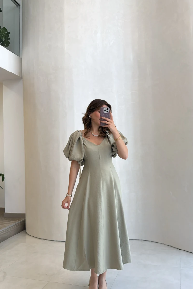 Bella Balon Kol Midi Boy Elbise - Mint - Kod: 2384