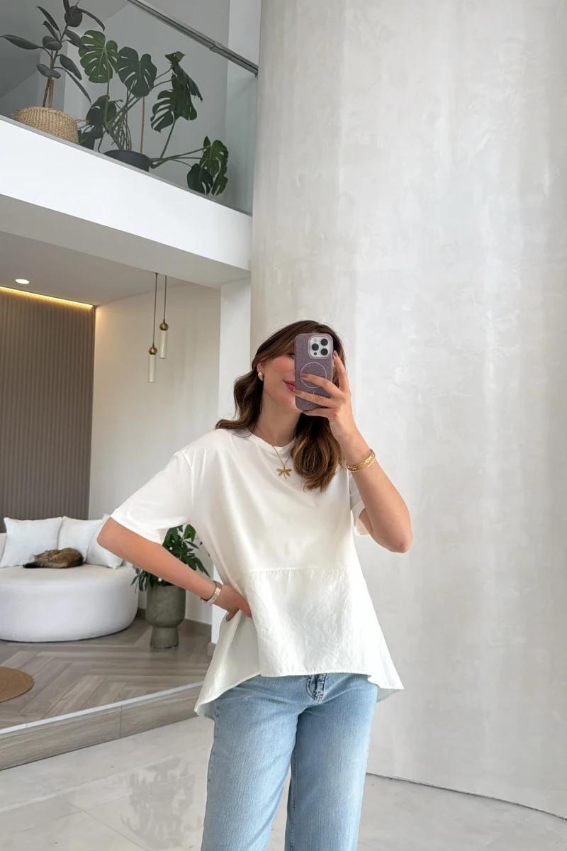 Modal T-shirt - Ekru - Kod: 1069