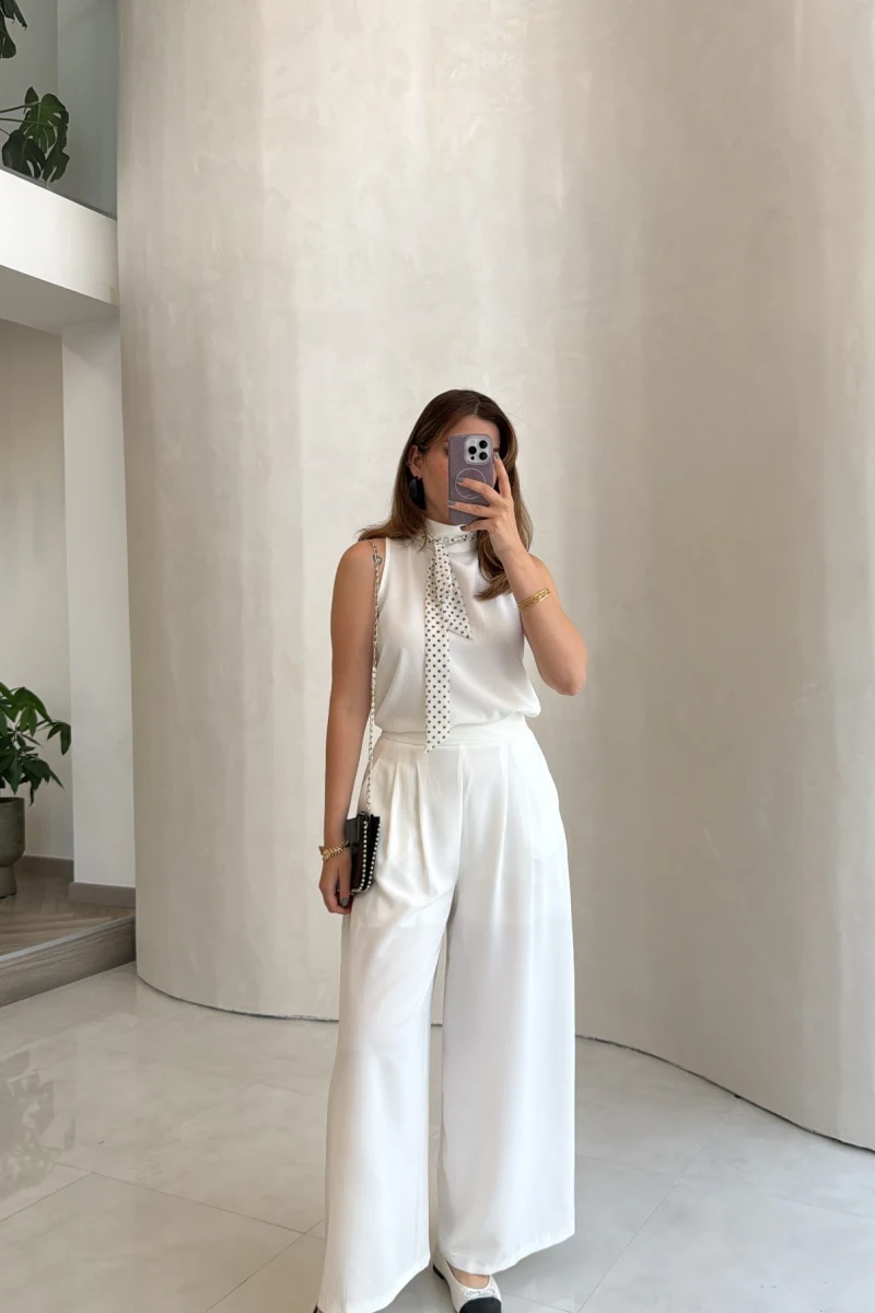 Amanda Fular Bağlamalı Takım - Beyaz - Kod: 9163