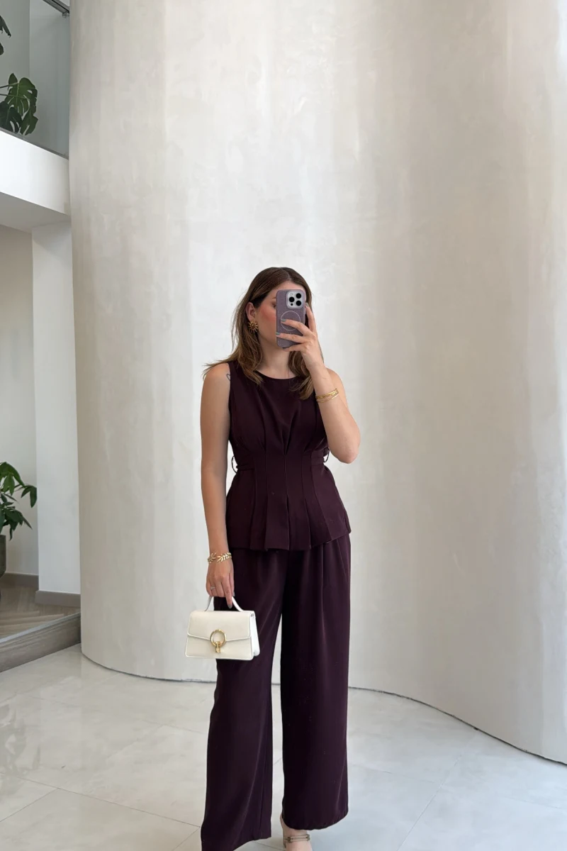 Linda Yelek Pantolon Takım - Bordo - Kod: 8128