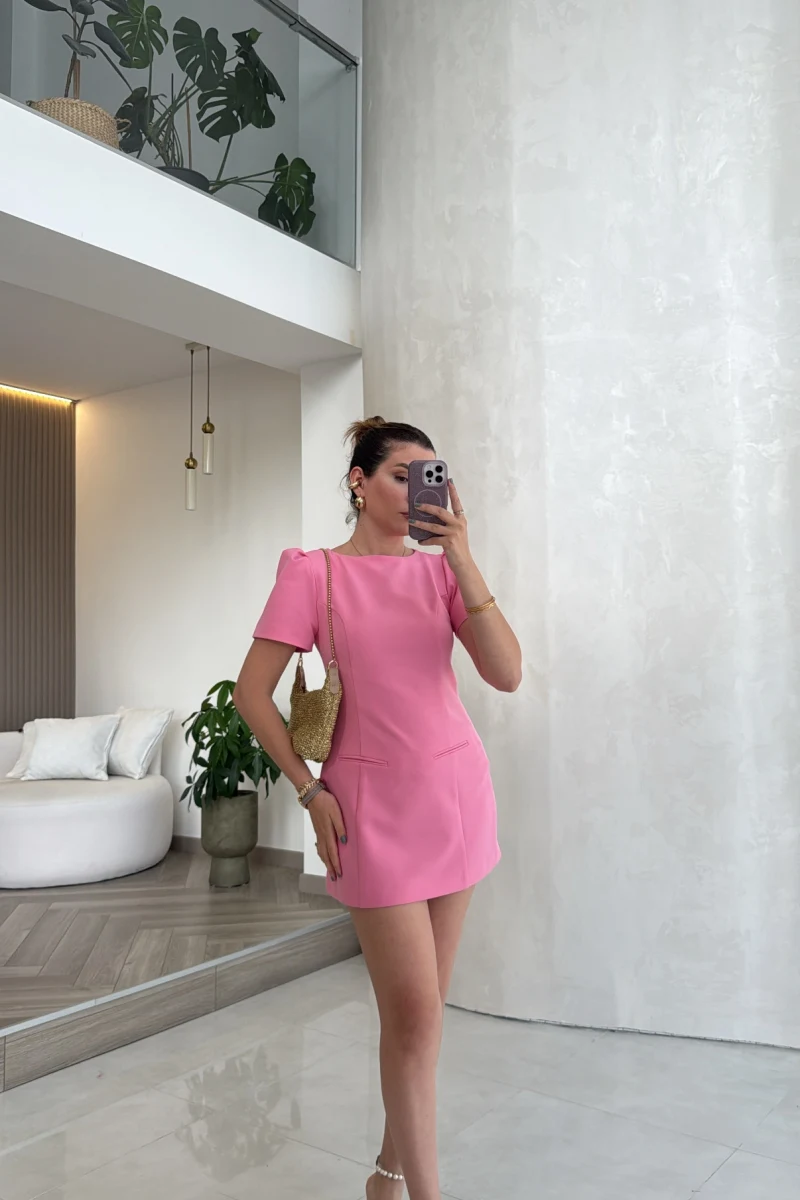 Astarı Şortlu Mini Elbise - Pembe - Kod: 4195