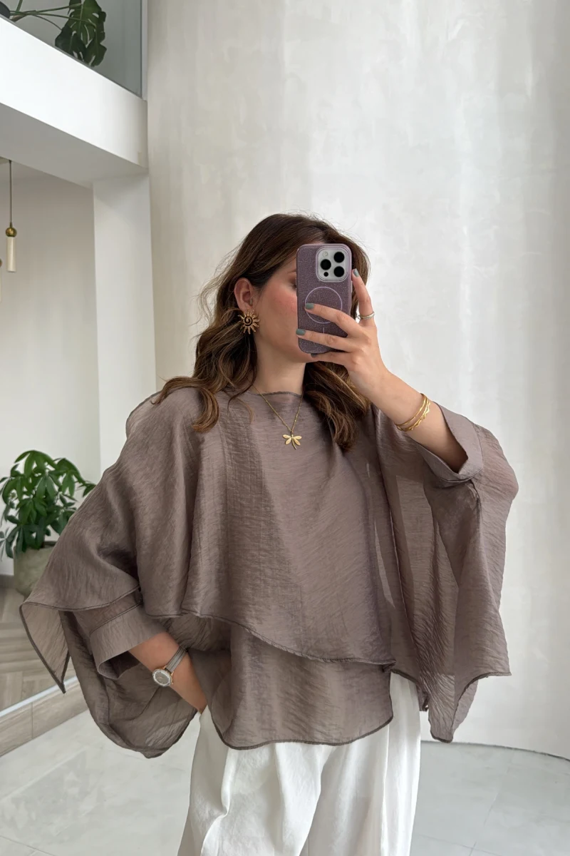 Uçuşan Pelerin Bluz - Bronz - Kod: 5026