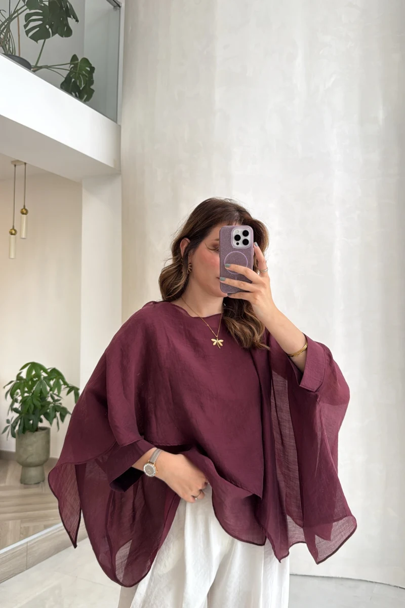 Uçuşan Pelerin Bluz - Mürdüm  - Kod: 5026