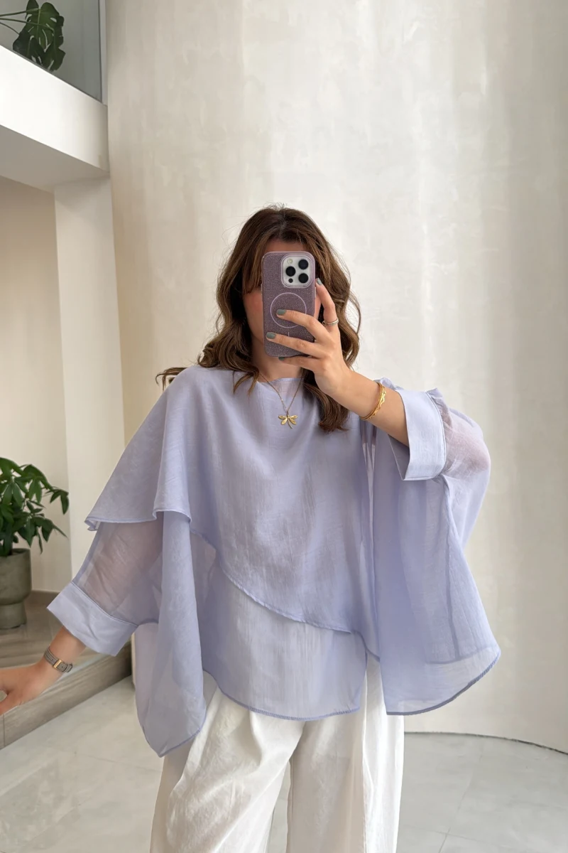 Uçuşan Pelerin Bluz - Lila - Kod: 5026
