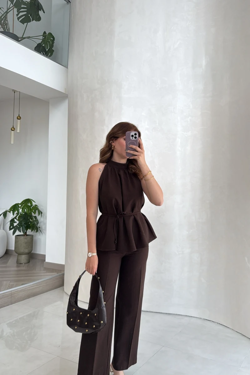 Reglan Kol Bağcıklı Takım - Kahve - Kod: 9145