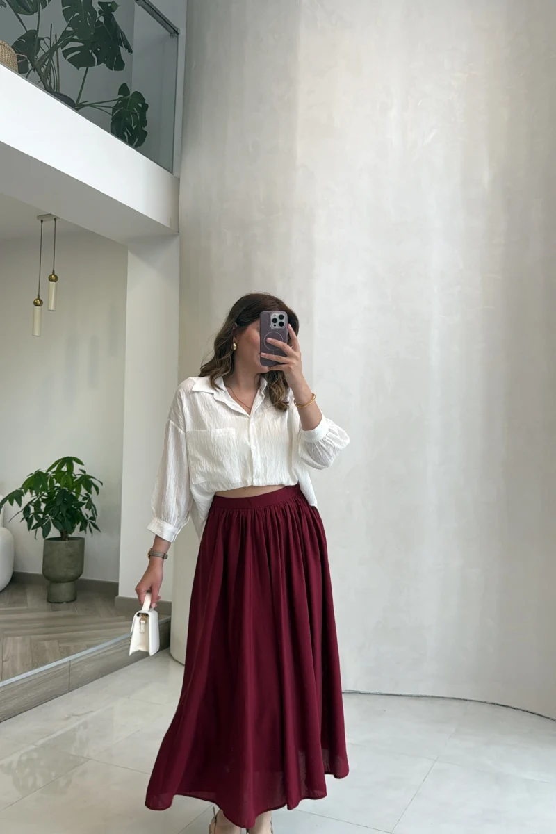 Büzgülü Etek - Bordo - Kod: 3401