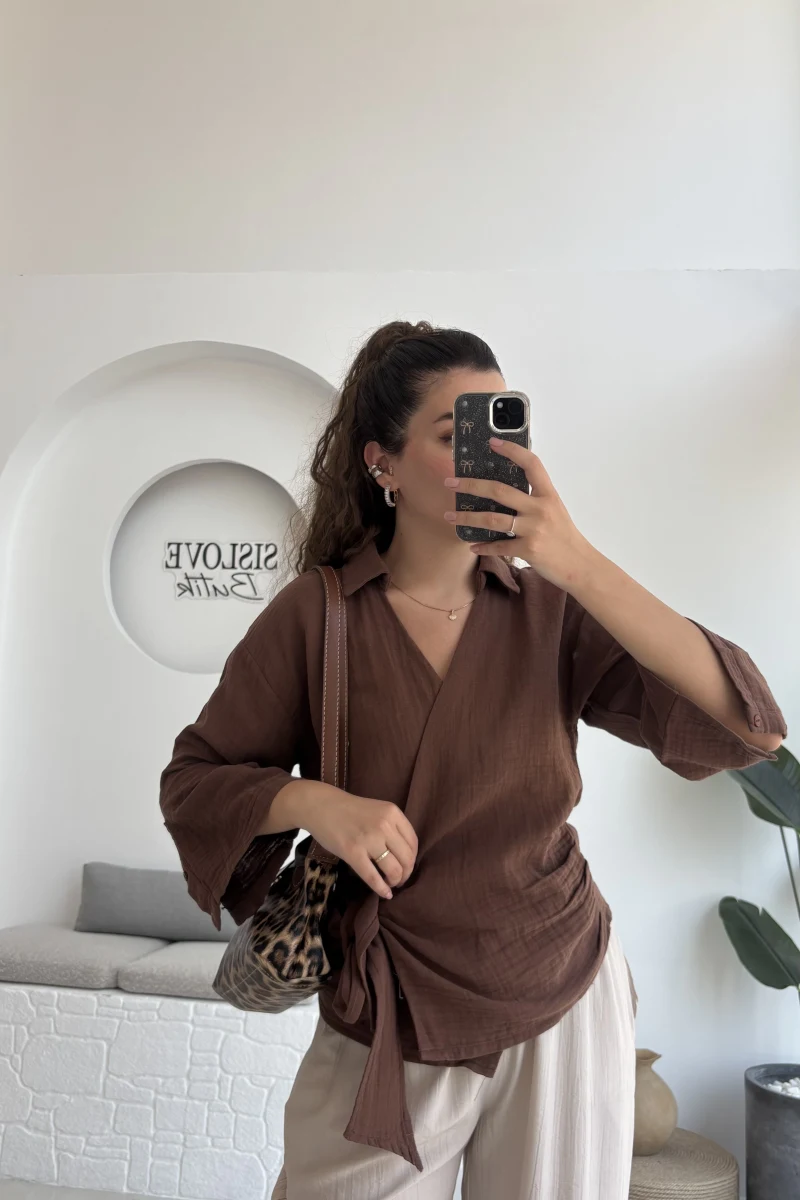 7017 - Vanilla Müslin Kimono - Kahverengi