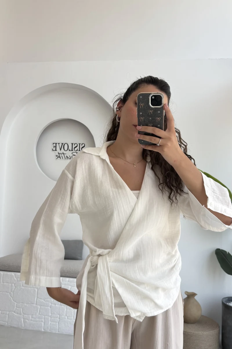 7017 - Vanilla Müslin Kimono - Kırık Beyaz