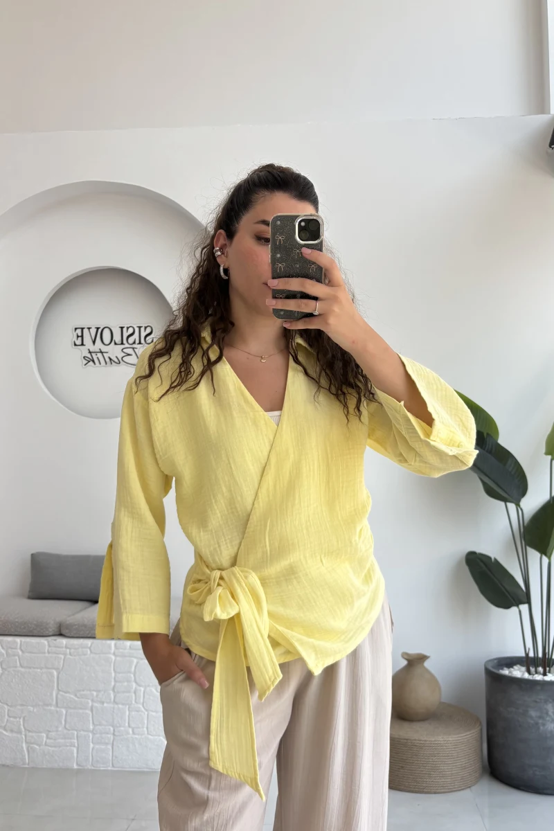 7017 - Vanilla Müslin Kimono - Sarı