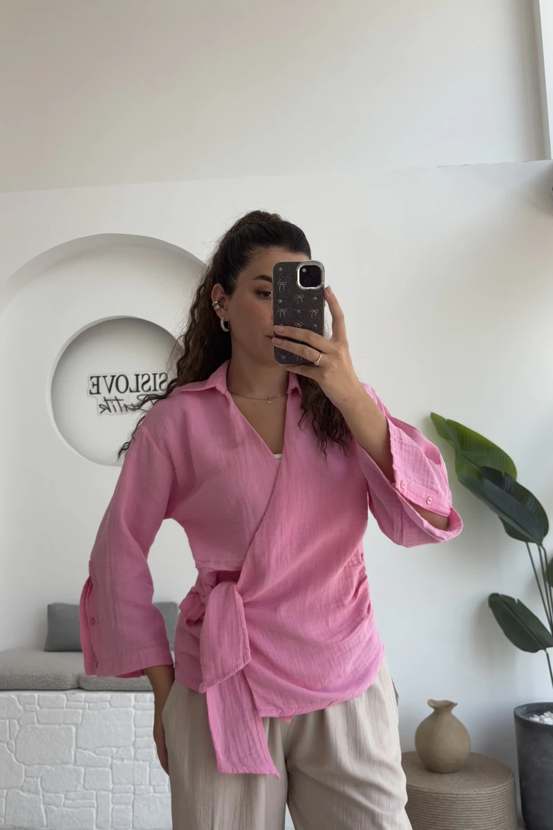 7017 - Vanilla Müslin Kimono - Şeker Pembesi