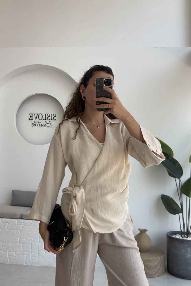 7017 - Vanilla Müslin Kimono - Taş