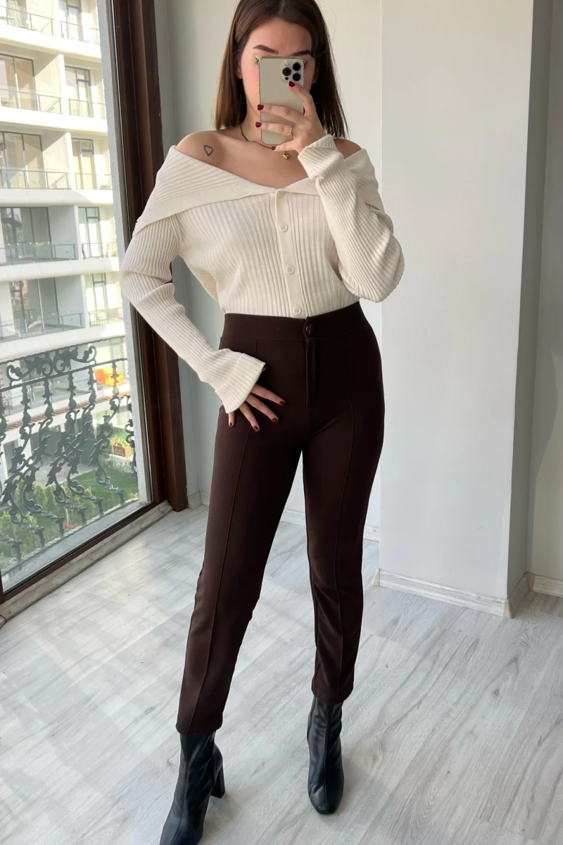 Acı Kahve Çimalı Likralı Pantolon