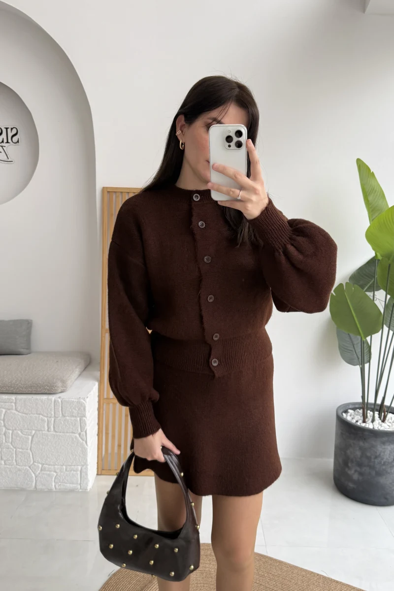 Acı Kahve Mini Etek Hırka Takım