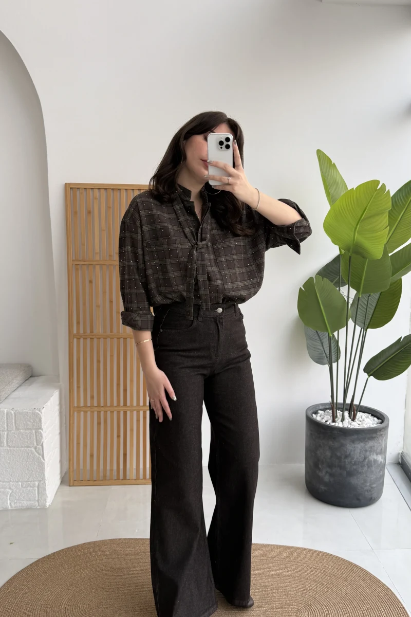 Acı Kahve Yüksek Bel Denim Jean Pantolon