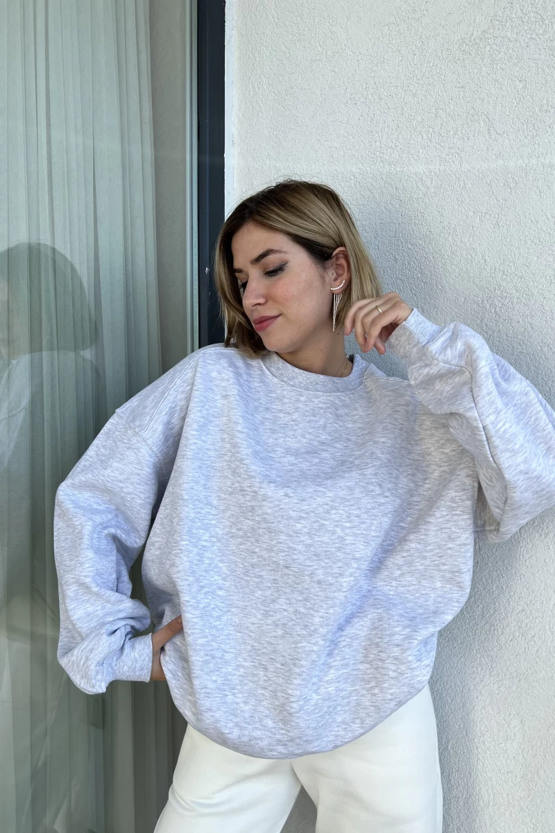 AÇIK GRİ Oversize Şardonlu Sweat